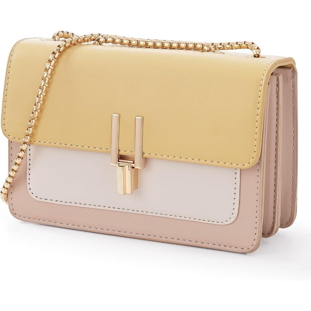 Women Yellow Imported Faux Leather Twist Lock Crossbody Designer Handbag